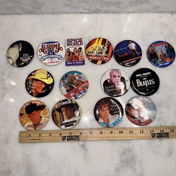 LOT OF 14 VINTAGE WALMART ADVERTISING PINS PIN MUSIC INCLUDING POP and COUNTRY - Picture 12 of 12